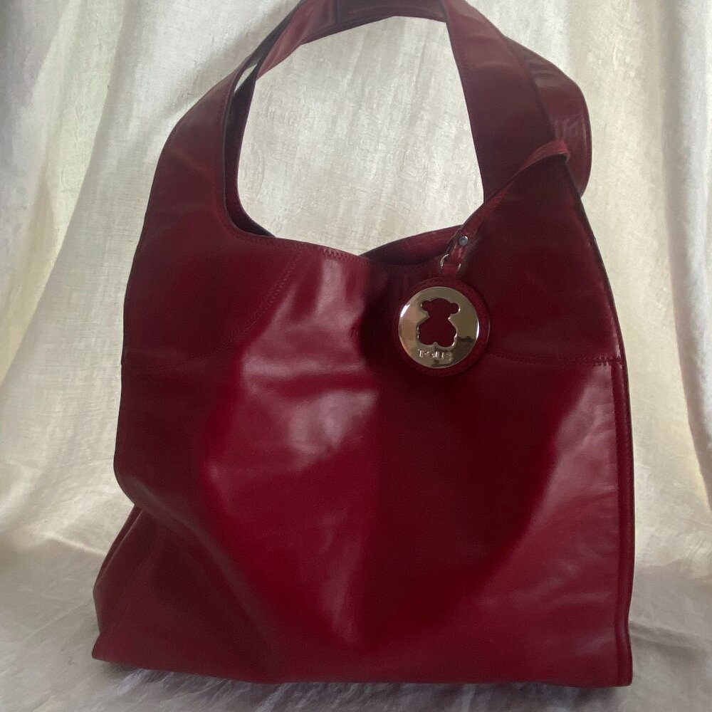 Red Genuine Leather Tous Brand Women's Large Shoulder Handbag Purse